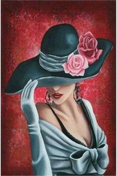 MARCEL SANAT Black Woman with Diamond Mosaic Painting 33x50 Cm - With Hat