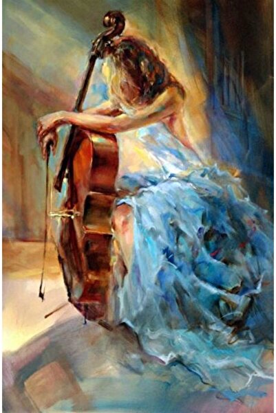 Marcel Kristal Tablo Çello&kadın Marcel Sanat Elmas Mozaik Tablo 46x71cm