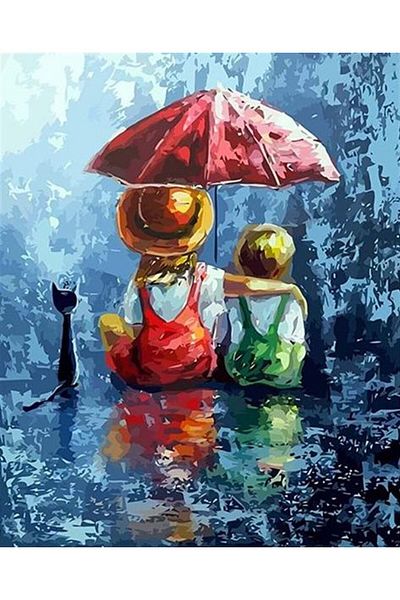 Marcel Kristal Tablo Little Ones Under the Rain Marcel Art Diamond Mosaic Painting 61x74cm