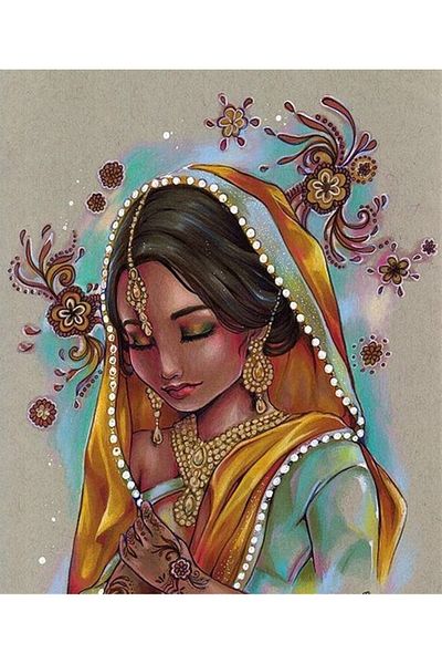 Marcel Kristal Tablo Marcel Art Indian Beautiful Woman Diamond Mosaic Painting - 53x64cm