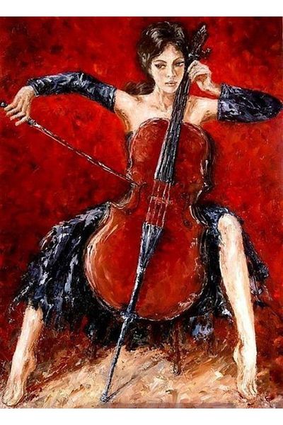 Marcel Kristal Tablo Woman Playing Cello Marcel Art Diamond Mosaic Painting 48x66cm