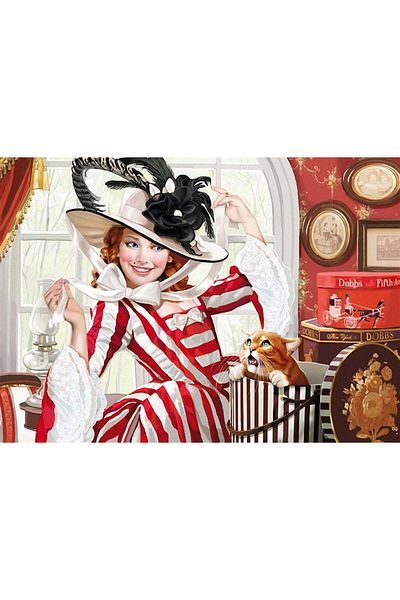 Marcel Kristal Tablo Woman and Cat with Hat Marcel Art Diamond Mosaic Painting 71x51cm
