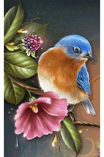 Marcel Kristal Tablo Little Bird on a Flower Branch Marcel Art Diamond Mosaic Painting 33x53cm