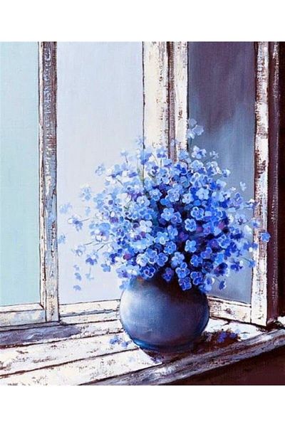 MARCEL SANAT Blue Flower Diamond Mosaic Painting on the Glass Front 50x60cm