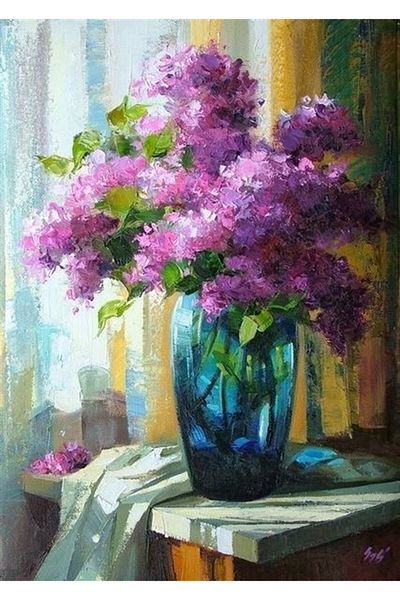 MARCEL SANAT Purple Flowers in a Vase Diamond Mosaic Painting 41x58cm