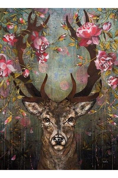 Marcel Kristal Tablo Floral Deer Marcel Art Diamond Μωσαϊκό Ζωγραφική 46x61cm