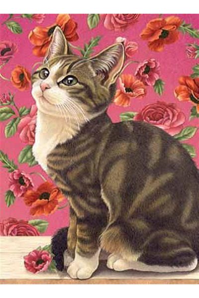 MARCEL SANAT Floral Wallpaper And Cute Kitten Marcel Art Diamond Mosaic Painting 41x56cm