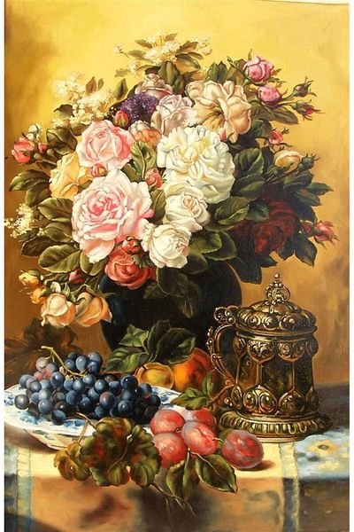 MARCEL SANAT Roses and Grape Cluster on the Table Marcel Art Diamond Mosaic Painting 53x81cm