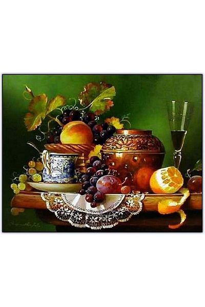 Marcel Kristal Tablo Mixed Fruits And Peeled Orange Marcel Art Diamond Mosaic Painting 74x58cm