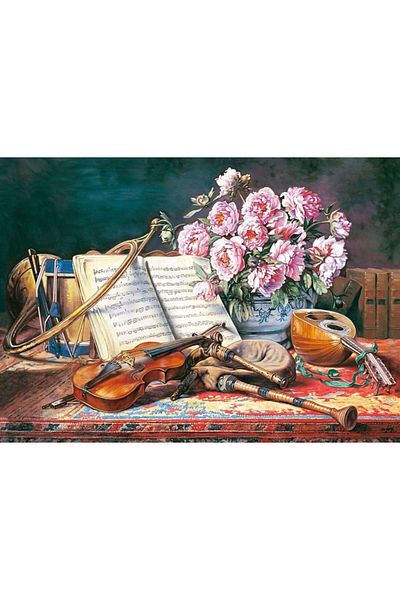 Marcel Kristal Tablo Pink Flowers And Musical Instruments Marcel Art Diamond Mosaic Painting 107x76cm