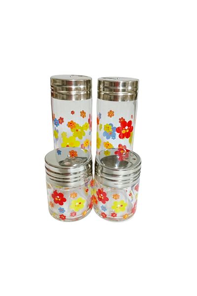 Paşabahçe Patterned Glass Spice Rack Set - Set of 4