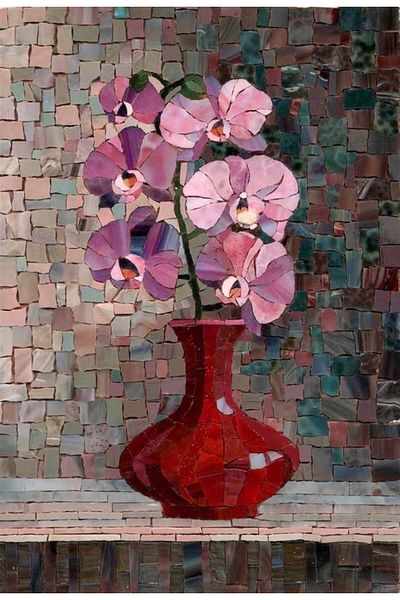 MARCEL SANAT Pink Flower in Red Vase Marcel Art Diamond Mosaic Painting 36x53cm