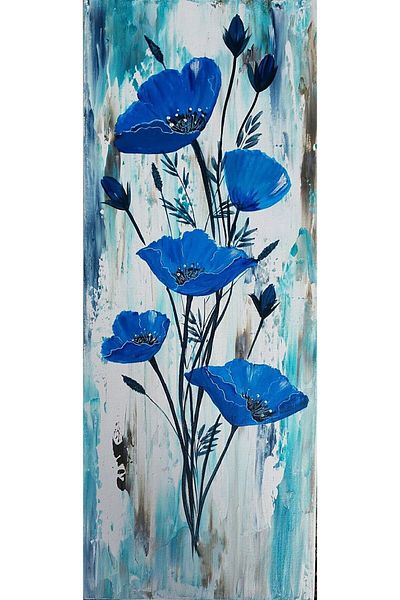 MARCEL SANAT Blue Poppy Diamond Mosaic Painting 30x79cm