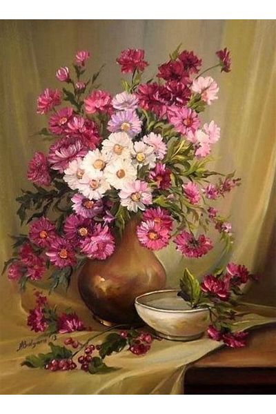 Marcel Kristal Tablo Pink Gentle Flowers Marcel Art Diamond Mosaic Painting 41x61cm