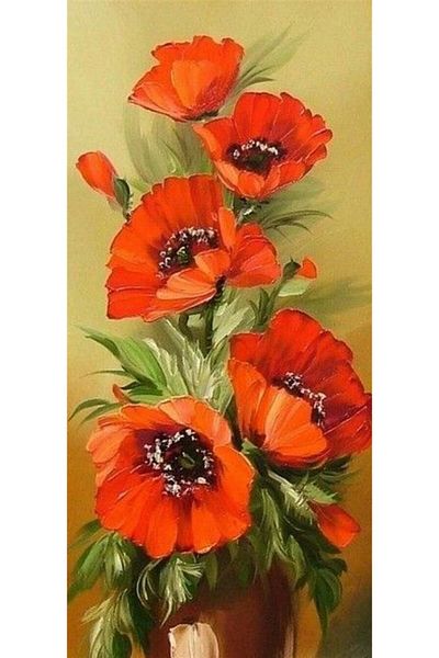 Marcel Kristal Tablo Red Flowers Marcel Art Diamond Mosaic Painting 30x66cm