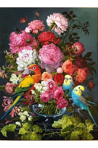 MARCEL SANAT Flowers And Colorful Birds Marcel Art Diamond Mosaic Painting 38x51cm