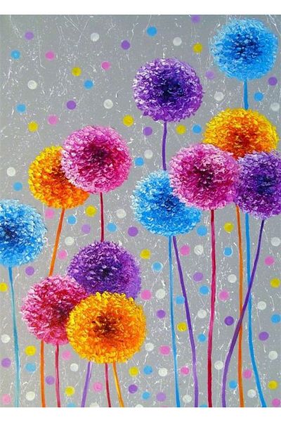 Marcel Kristal Tablo Colorful Dandelions Marcel Art Diamond Mosaic Painting 66x94cm