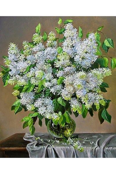 Marcel Kristal Tablo White Flowers Marcel Art Diamond Mosaic Painting 56x69cm
