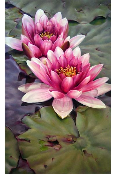MARCEL SANAT Fuchsia Water Lily (Lotus) Diamond Mosaic Painting 35x60cm