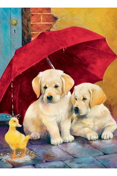 MARCEL SANAT Cute Friends in the Rain Diamond Mosaic Painting 35x48cm