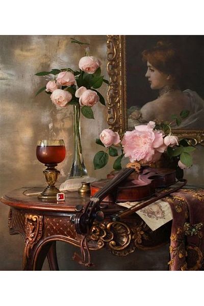 Marcel Kristal Tablo Flowers in the Classic Room Marcel Art Diamond Mosaic Painting 64x74cm