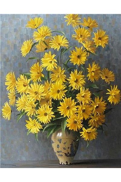 Marcel Kristal Tablo Yellow Vivid Flowers Marcel Art Diamond Mosaic Painting 51x66cm