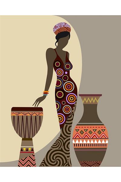 MARCEL SANAT Ethnic Pattern And African Woman Marcel Art Diamond Mosaic Painting 28x33 Cm