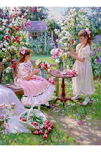 MARCEL SANAT Two Girls Diamond Mosaic Painting Collecting Flowers in the Garden 46x64cm