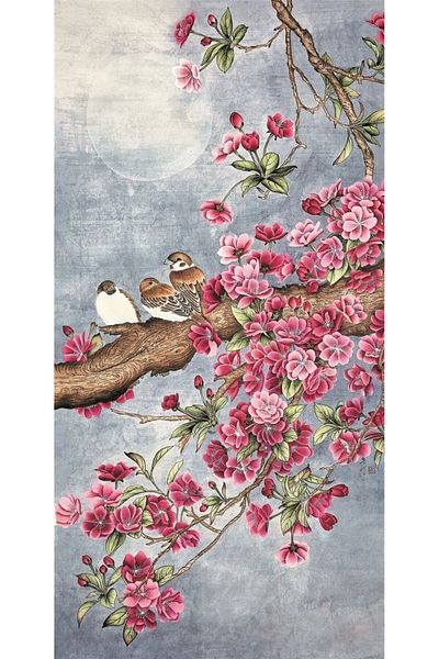 Marcel Kristal Tablo Pink Flowers And Birds Marcel Art Diamond Mosaic Painting 51x99cm