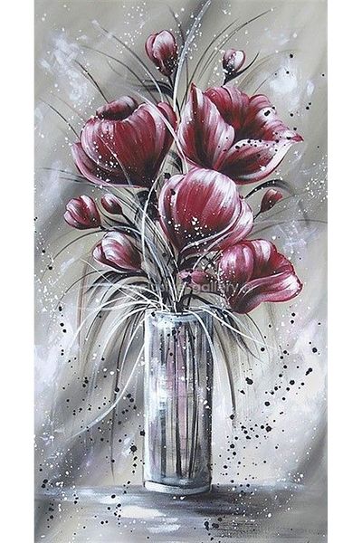 Marcel Kristal Tablo Flowers in a Vase Marcel Art Diamond Mosaic Painting 43x79cm