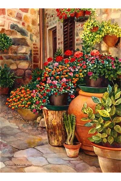 MARCEL SANAT Backyard Flowers in Soil Pot Diamond Mosaic Painting 40x50cm