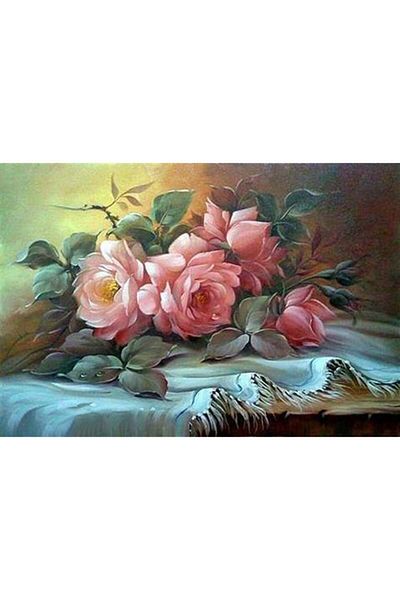MARCEL SANAT Pink Roses on Blue Shawl Diamond Mosaic Painting 80x55cm