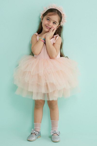Le Mabelle Girls' Ballerina Dress with Salmon Tutu Skirt - Jade