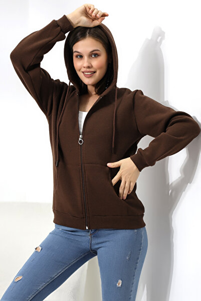 Flyboard Суитшърт с качулка и цип, 19116, кафяв