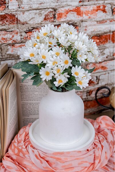 Milinza Papatya Temalı Oval Tabak üzerinde Beton Vazo Ve Yapay Çiçek Seti (Çi...