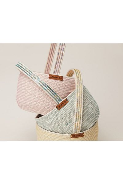 CraftNest Children's Room Green Organizer Basket with Handle / Handmade Cotton Basket / Buckle Basket