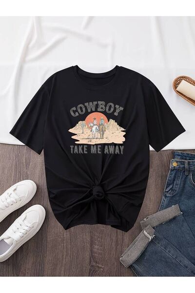NOFLEN Tricou oversize unisex cu imprimeu Ccowboy 100% bumbac