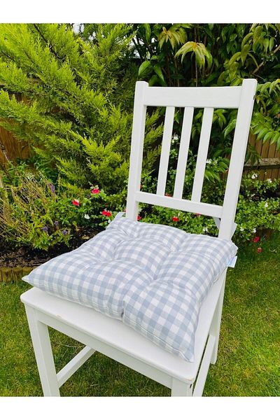 Tropikhome Gray Plaid Balcony Chair - Cotton Cushion, Puffy Fiber Back Chair, 40x40 Cm