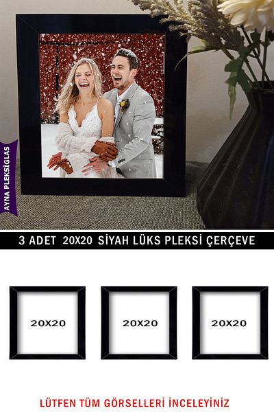 Bytwo 3 Pieces 20x20 Black Mirror Plexiglass Frame - Luxury Plexiglass Frame
