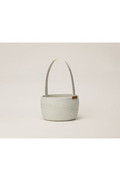 CraftNest Children's Room Green Organizer Basket with Handle / Handmade Cotton Basket / Buckle Basket