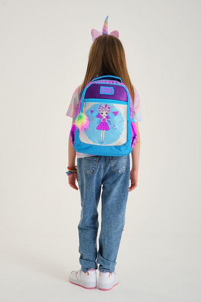 Coral High Rucsac școlar cu trei compartimente cu sclipici cu zâne roz albastru 23484