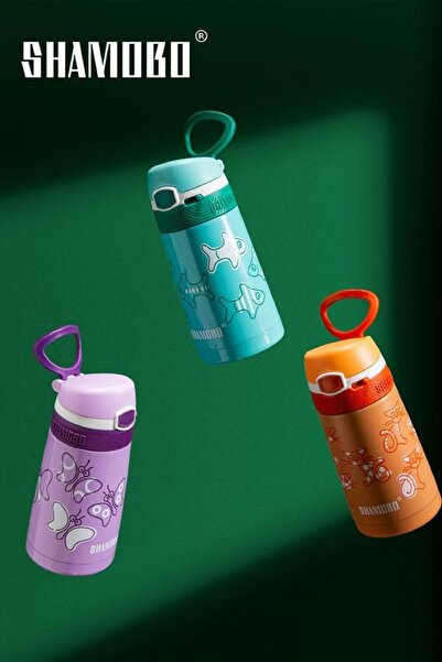 Shamobo Children's 350 Ml Stainless Steel Thermos with Straw Bpa Free 7 Colors