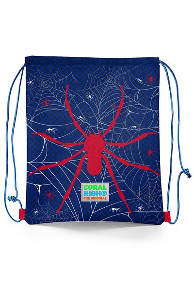 Coral High Kids Navy Blue Red Spider Patterned Drawstring Drawstring Backpack 22470