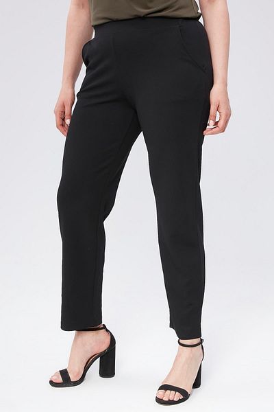 Seamoda Large Size Black Crepe Skuba Trousers - Carrot Cut, Elastic Waist, Pockets