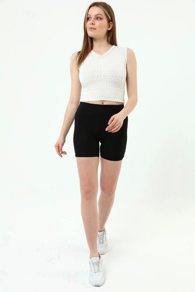 Tam12den Home Siyah Yüksek Bel  Toparlayıcı Fitilli Kısa Şort Tayt