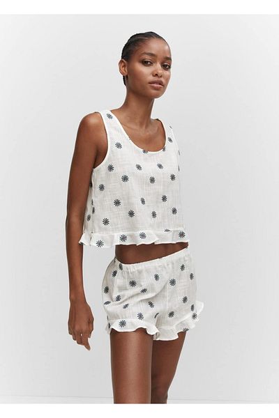 MANGO Woman Πιτζάμα Top - Floral Κεντημένο