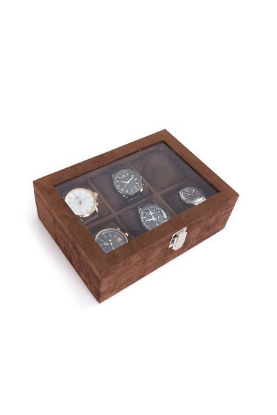 STAND MARKET Watch Box 6 Pieces Alcantara Brown