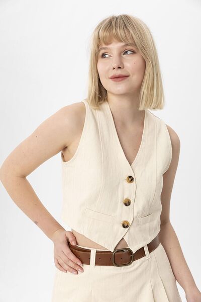 soi fashion Button Closure Linen Vest