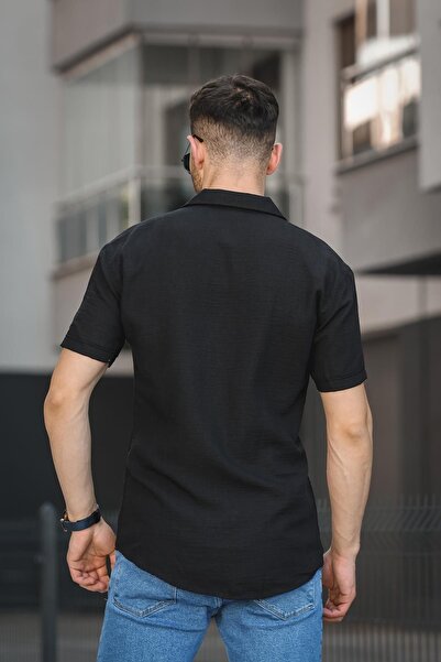 Oksit Pánská košile Tariz Slim s krátkým rukávem a otevřeným límečkem