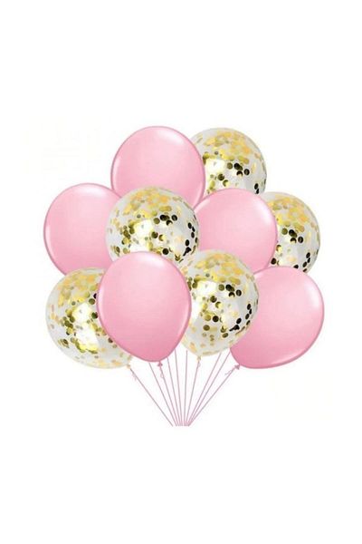 DÜVENCİ TİCARET Pink 10-Piece Confetti Balloon Set